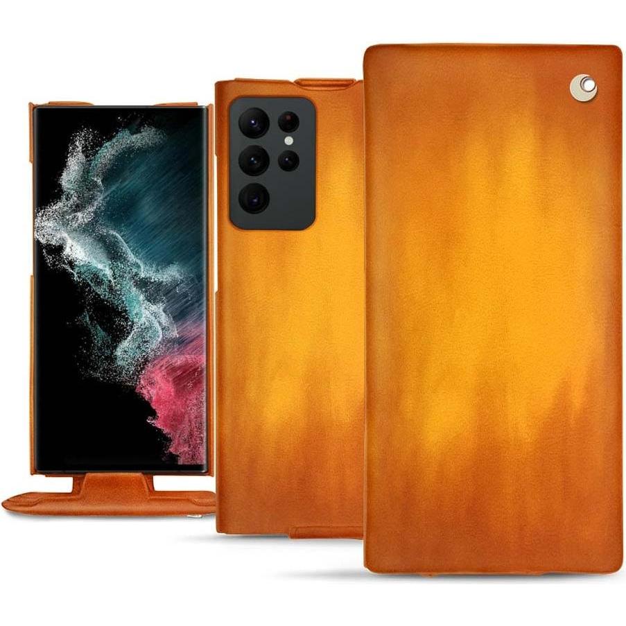 Noreve Lederschutzhülle vertikal (Samsung Galaxy S22 Ultra), Smartphone Hülle, Orange