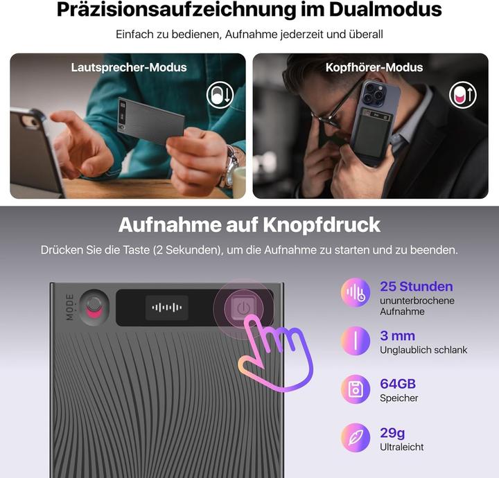 Produktbild Mobvoi TicNote voice recorder (gray) (64 GB)