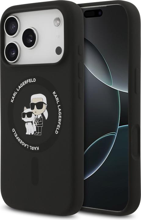 Produktbild Karl Lagerfeld - Silicone Ring MagSafe (KLHMP17MSCMKCRHK) - iPhone 17 Air - Black Karl&Choupette (Apple iPhone 17 Pro)