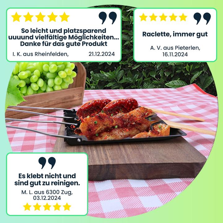 Produktbild Casativo 2er-Set Grillpfännchen mit klappbarem Griff und Holzspatel, Raclette