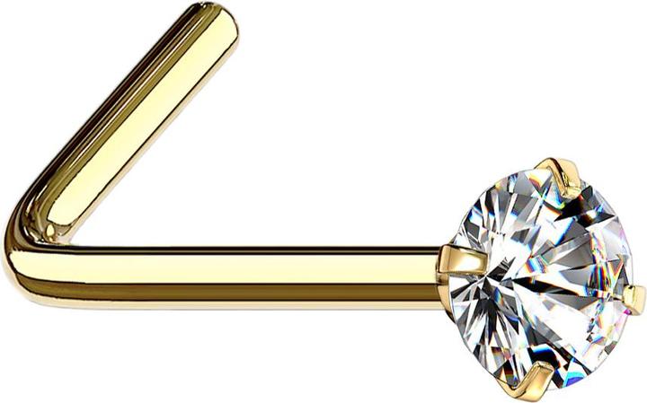 Actual product image Star Piercing Angled nose stud gold-plated round crystal set in silver (without brass, Surgical steel 316L)