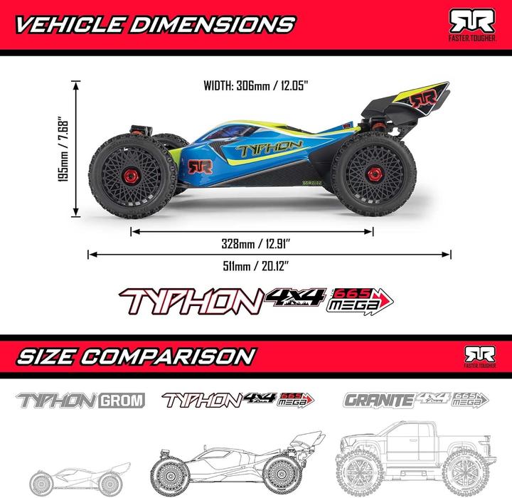 Produktbild Arrma Buggy Typhon MEGA 665, Blau 1:8, ARTR, Fahrzeugtyp