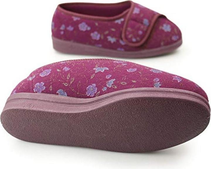 Actual product image Comfylux Davina Slippers With Velcro And Floral Pattern Extra Wide Fit (37)
