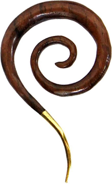 Image du produit Star Piercing Poids d'oreille Gouttes en spirale avec pointe dorée en bois de Narra (Laiton, Organique)
