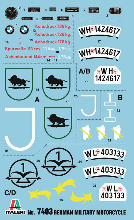 Actual product image Italeri BMW R75 German Mil.Motr w/Side Car