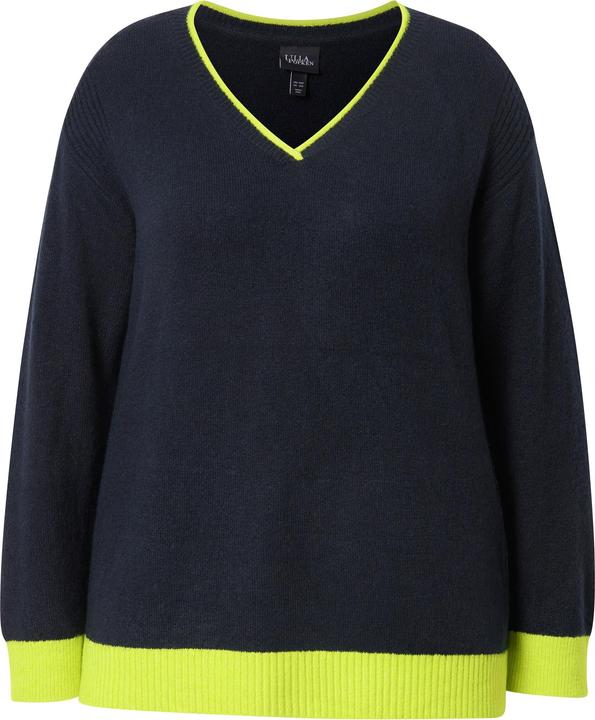 Immagine prodotto Ulla Popken Maglione con orli fluo, scollo a V e maniche lunghe (50, 52)