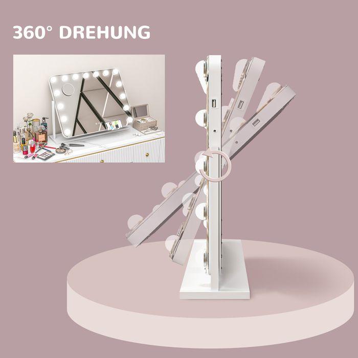 Actual product image Swisshandel24 LED-Kosmetikspiegel, 3 Lichtmodi, dimmbar, Touchsteuerung, USB, 62,5 x 49,5cm, Weiss