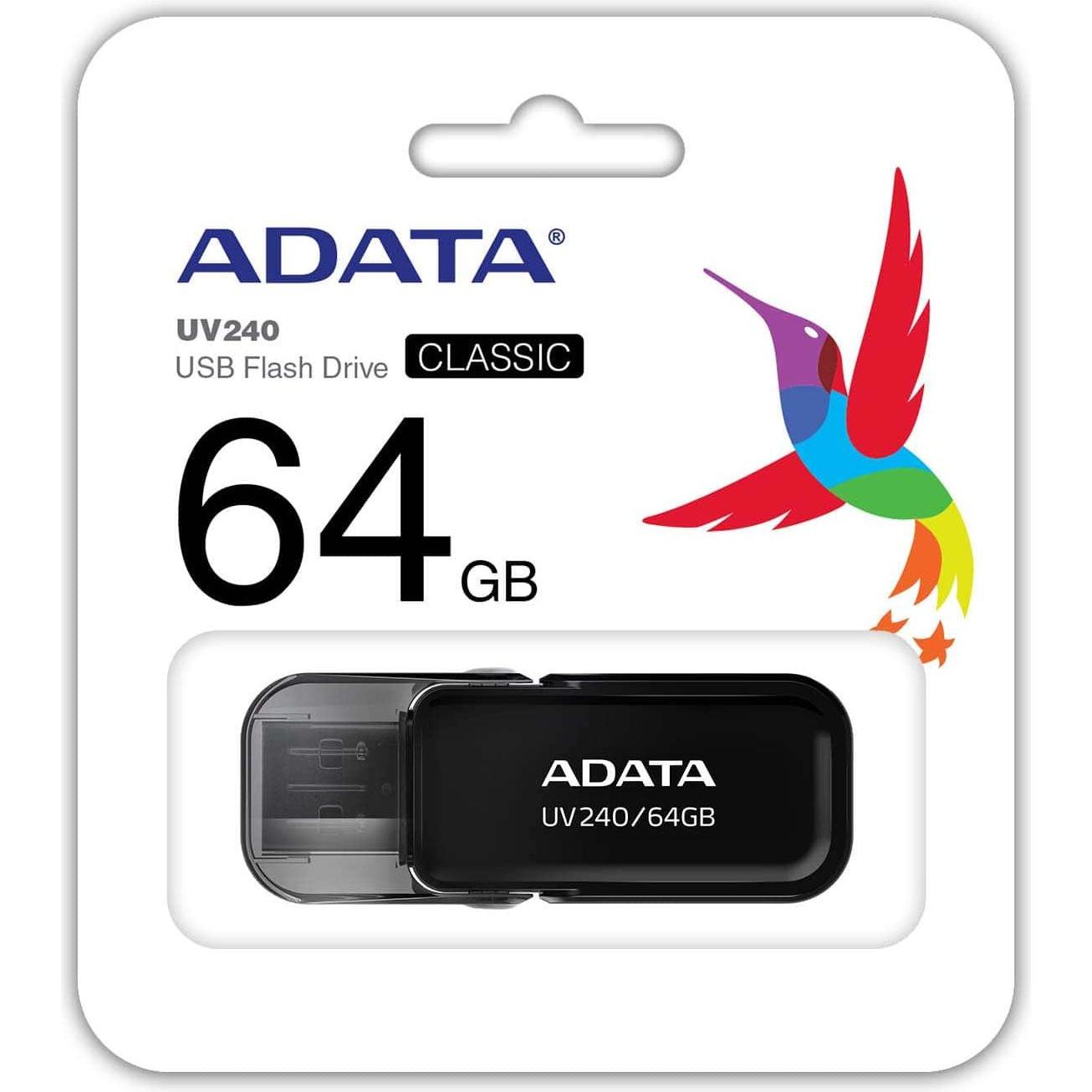 Adata UV240 USB-Flash-Laufwerk (64 GB, USB-A, USB 2.0), USB Stick, Schwarz