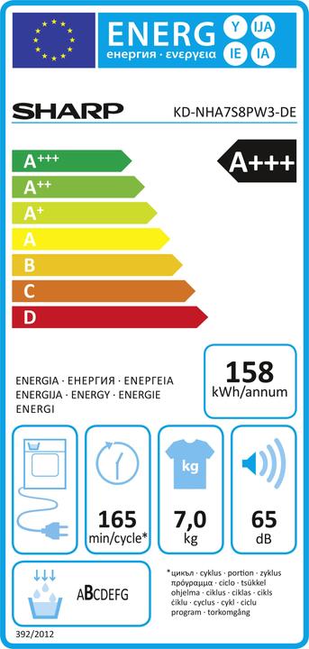 Energie-Label Sharp KD-NHA7S8PW3-DE (7 kg, Rechts)