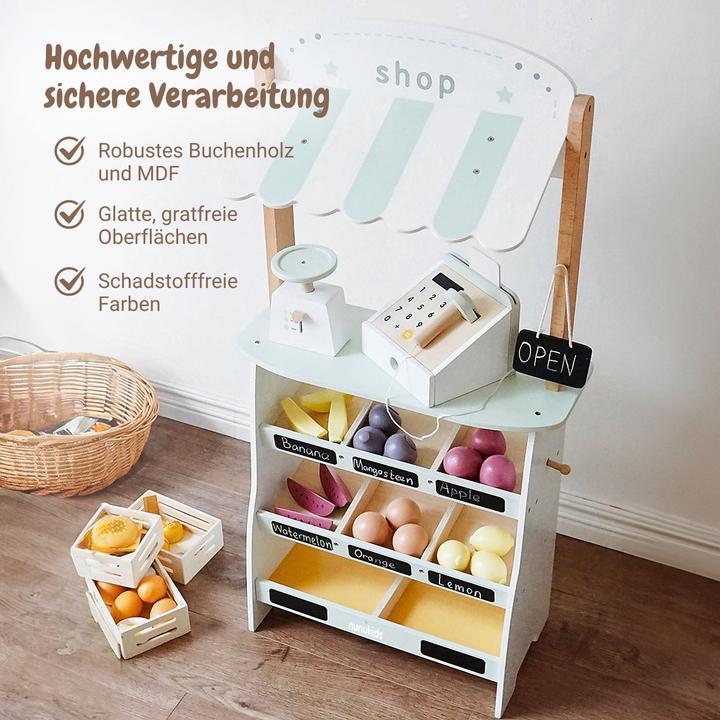 Immagine prodotto Hermex Holz-Kaufladen mit Zubehör Kinder-Verkaufsstand Früchte- und Obststand