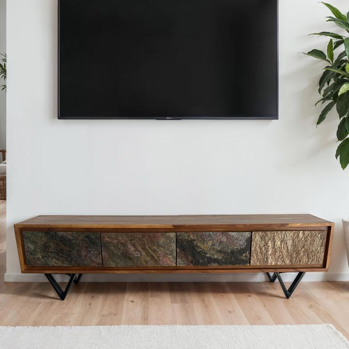 Produktbild FineBuy Lowboard Sheesham Massivholz 160 cm TV Board Stein Optik Industrial