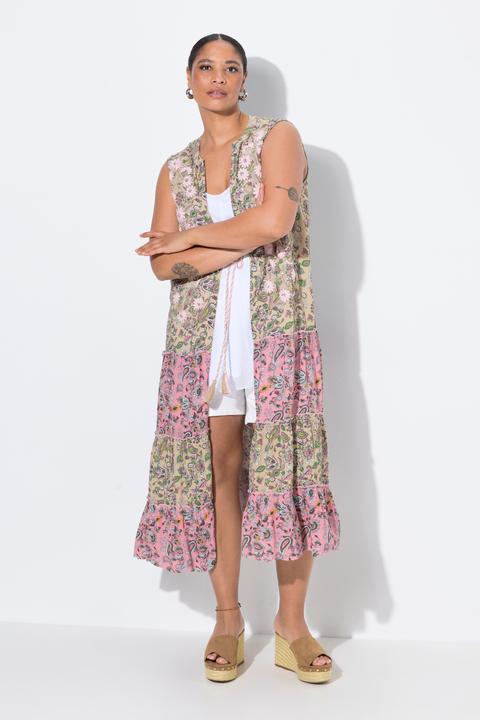 Actual product image Miamoda Weste, lange A-Linie, Blüten-Stickerei, Musterstreifen (48)