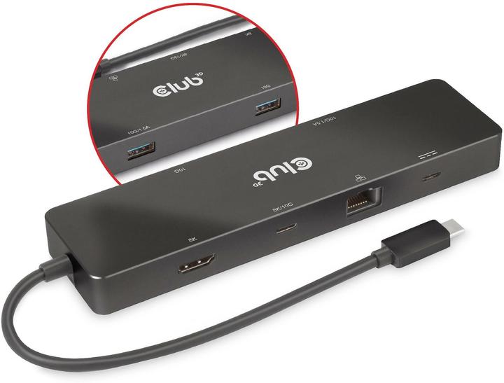 Actual product image Club 3D Club3D USB-C Dock > HDMI/USB-C(8K)/2xUSB/USB-C(PD100W)/RJ45 retail (USB-C, 6 ports)