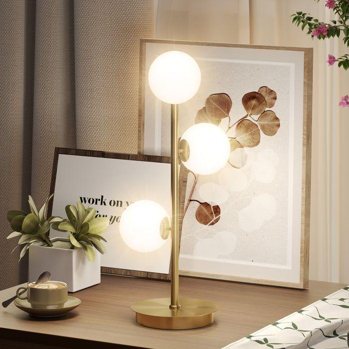 Actual product image Swisshandel24 Tischlampe Tischleuchte mit 3 Kugelschirmen, stabiler Stahlfuss, 24x24x53cm, Messing (G9)
