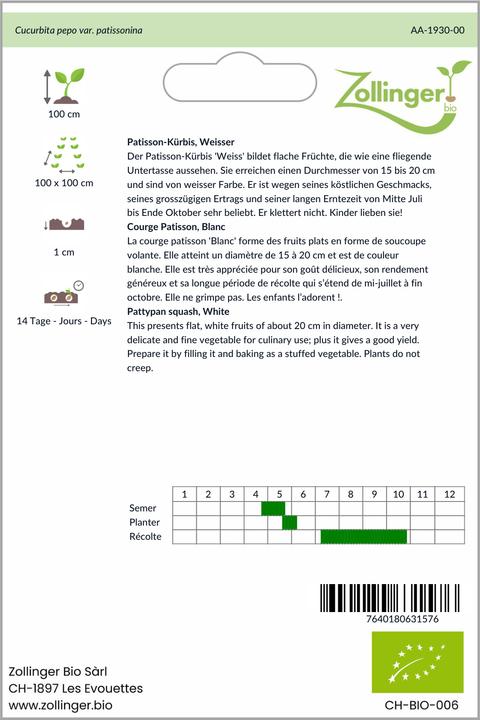 Produktbild Zollinger Bio Patisson, Weisser