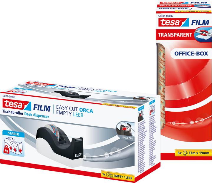 Produktbild tesa EASY CUT ORCA Tischabroller, sauberer Schnitt, inkl. 8 Rollen tesafilm