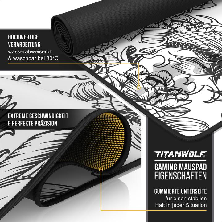 Produktbild Titanwolf Gaming Mauspad, 1200 x 600mm XXXL Speed Gaming Mausmatte, Mousepad Extragrosse Fläche, Koi Tattoo 2 (XXL)