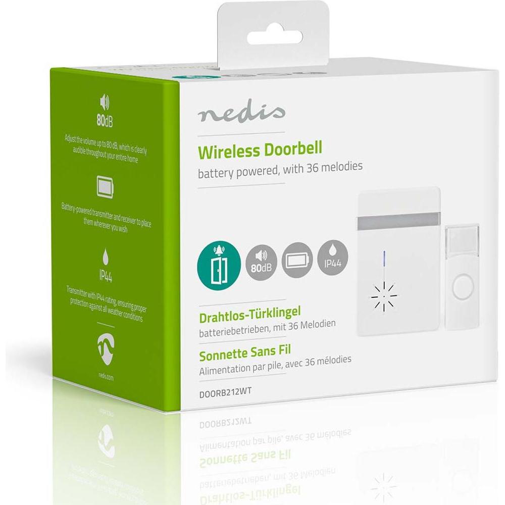 Thumbnail - Nedis, Klingel + Türsprechanlage, Wireless Doorbell Set Battery Powered 3 V DC 1x CR2032 Volume: 80 dB Signal Range: 300...