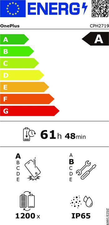 Energy Label OnePlus Nord CE5 (128 GB, Black Infinity, 6.77", Hybrid Dual SIM, 3G)