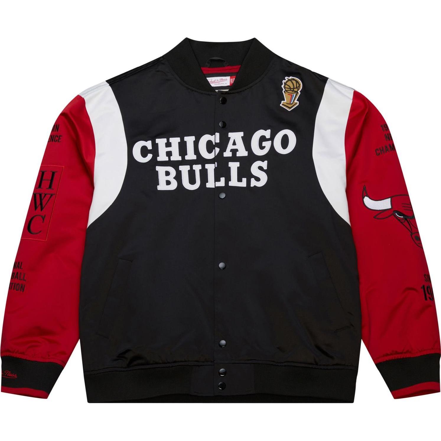 Mitchell & Ness, Herren, Jacke, M&N Heavyweight Satin Jacket NBA Chicago Bulls - L (L), Schwarz, L