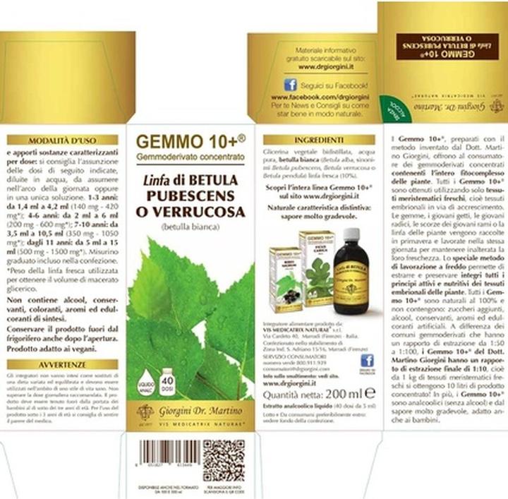Image du produit Giorgini Dr. Martino GEMMO 10+ Birch Lymph 200ml Liquide sans alcool