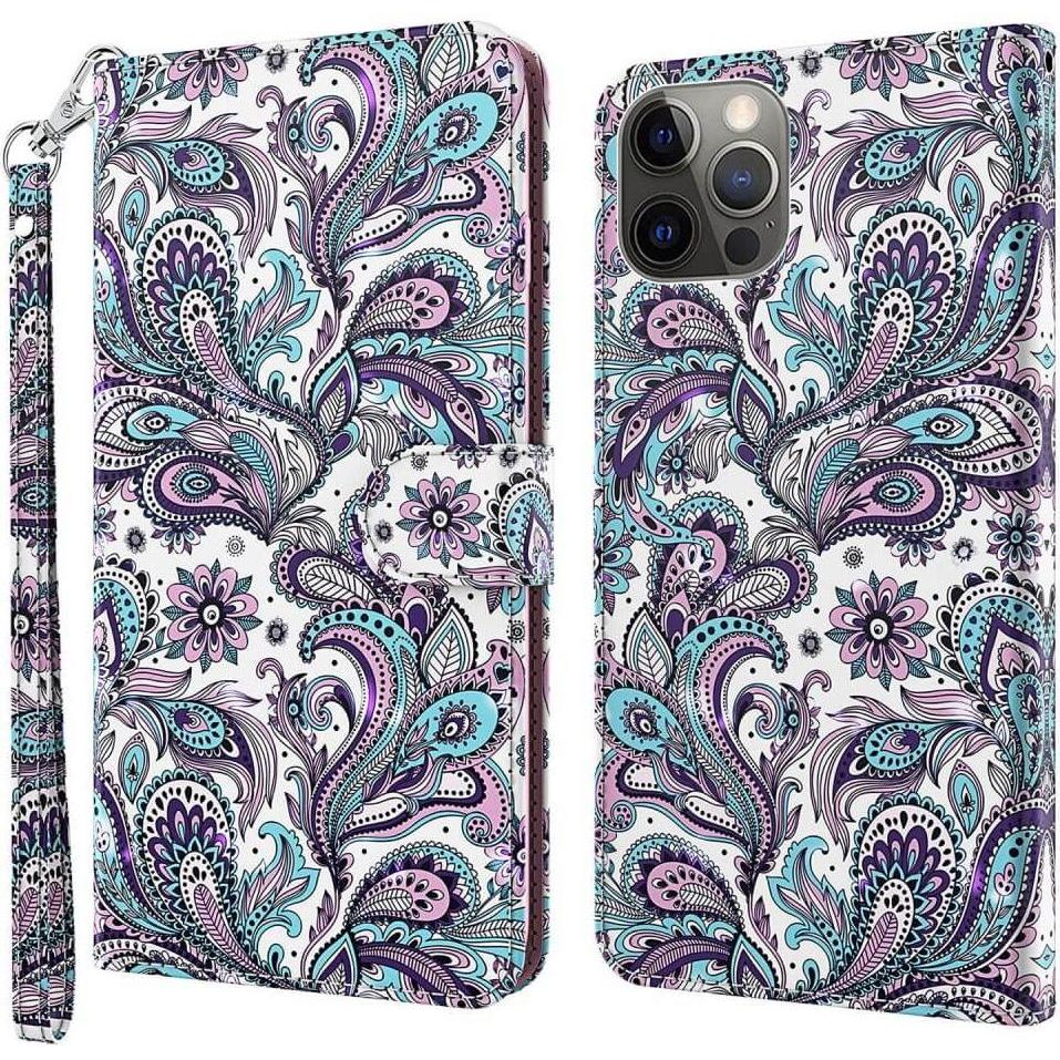 Cover-Discount iPhone 15 Plus - Etui Glitzer Effekt Paisley (Apple iPhone 15 Plus), Smartphone Hülle, Mehrfarbig