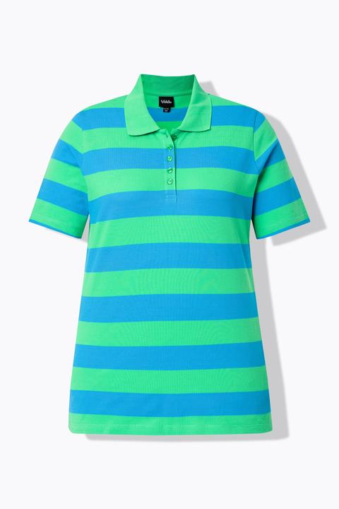 Ulla Popken Poloshirt, Streifen, Polokragen, Halbarm, Pima Cotton