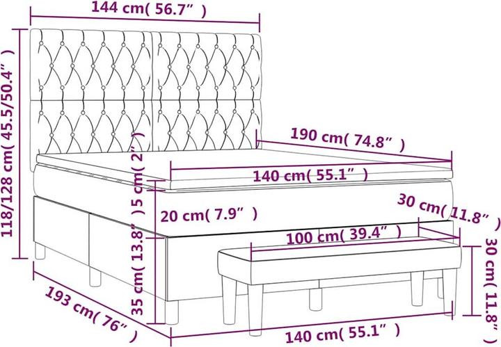 Produktbild vidaXL Boxspringbett (140 x 190 cm)