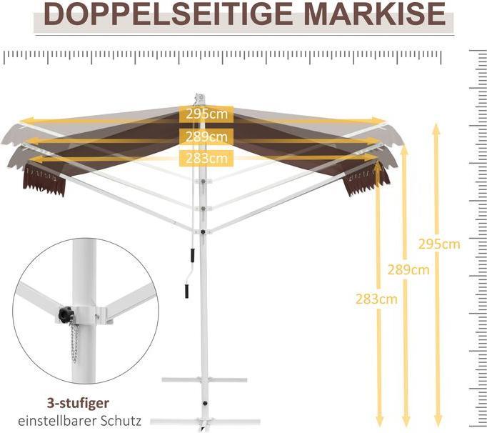 Actual product image Swisshandel24 Standing awning 4.5x3.4m garden awning hand crank extendable adjustable polyester coffee (3.40 m)