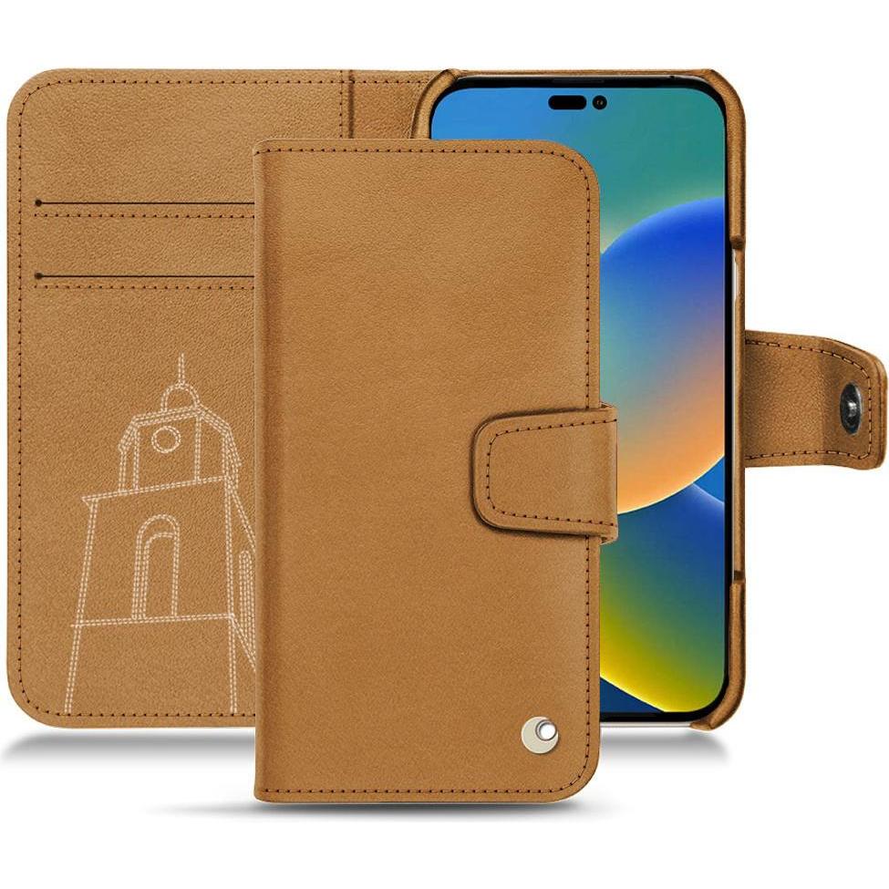 Noreve Lederschutzhülle Wallet (Apple iPhone 14), Smartphone Hülle, Braun