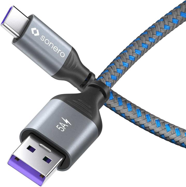 Produktbild Sonero USB-C auf USB-A Ladekabel - USB 2.0 Super-Fast Charge 5V/5A - grau/blau - 1,50m (1.50 m, USB 2.0)