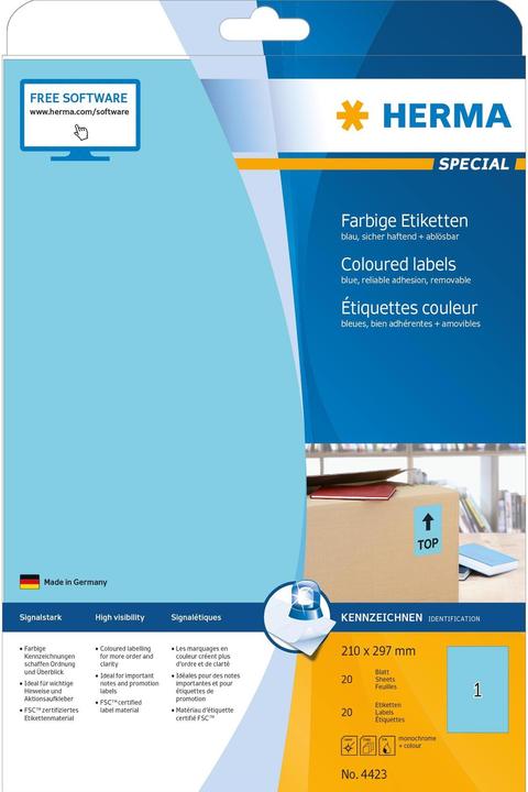 Produktbild HERMA Farbige Etiketten A4 ablösbar