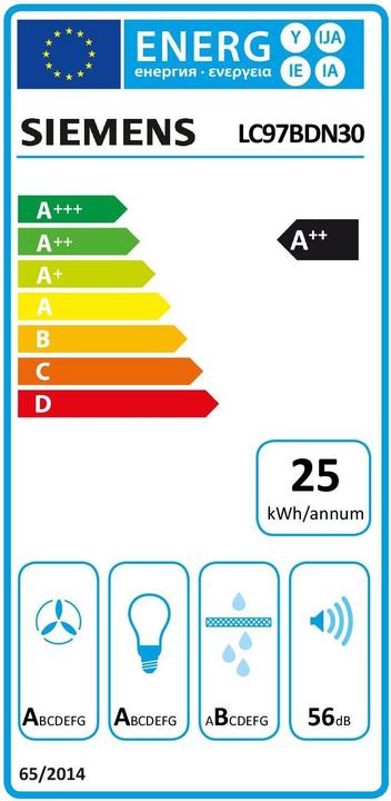 Energie-Label Siemens iQ500, Wandesse, 90 cm, Metall-Optik, LC97BDN30 (Wandhaube)