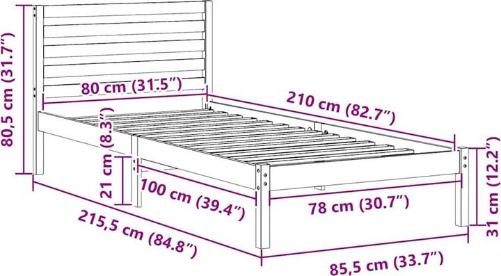 Produktbild vidaXL Plattformbettgestell (80 x 210 cm)