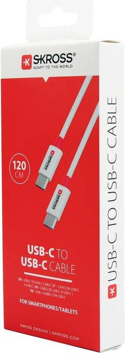 Image du produit Skross Câble USB USB-C to USB-C Cable 2.0, 1,2m blanc (1.20 m, USB 2.0, 36 W)