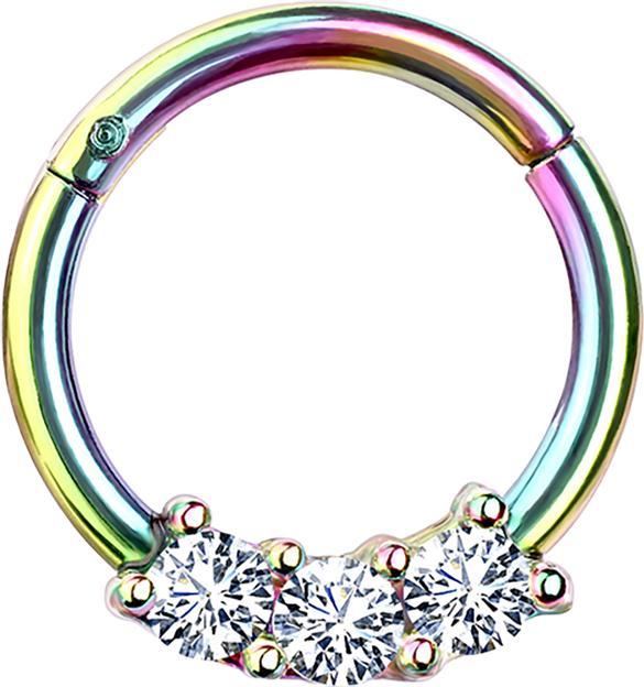 Immagine prodotto Star Piercing Anello micro segmento incernierato colorato con tre cristalli argento (senza ottone, Acciaio chirurgico 316L)