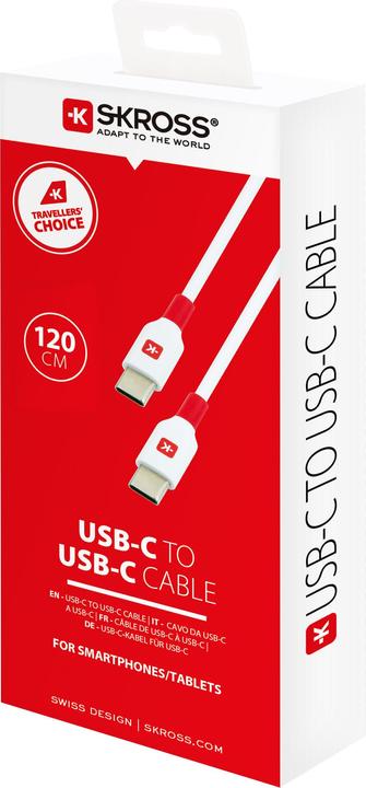 Image du produit Skross Câble USB USB-C to USB-C Cable 2.0, 1,2m blanc (1.20 m, USB 2.0, 36 W)