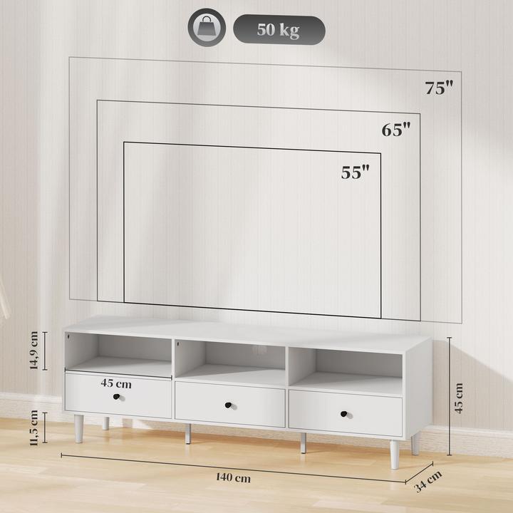 Produktbild Homcom TV Schrank Spanplatte, Metall Weiss (140 x 34 x 45 cm)