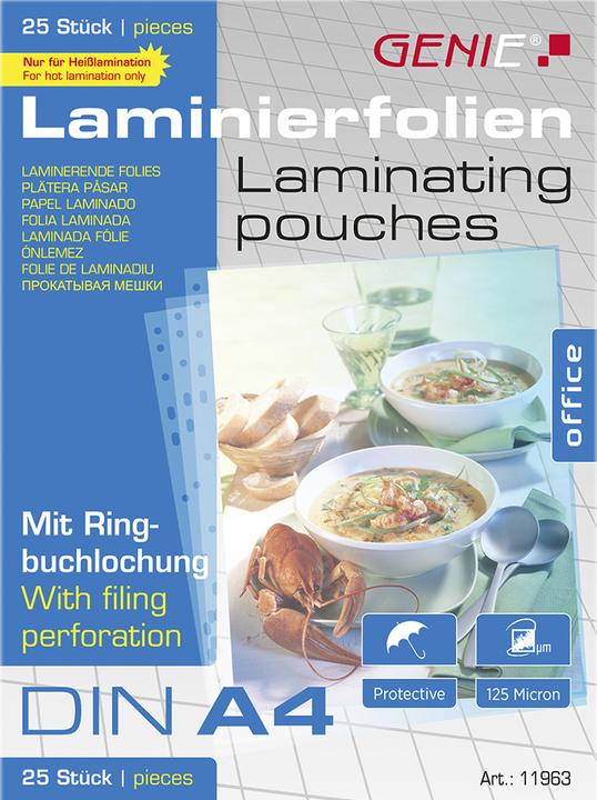 Genie Laminiertaschen 4 - Folien mit Ringbuchlochung (A4, 25 Stück, 125 µm)