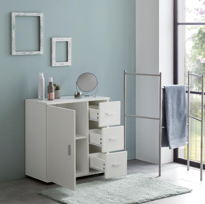 Produktbild FineBuy Badschrank FB52416 Midischrank Weiss Badezimmerschrank Matt Kommode