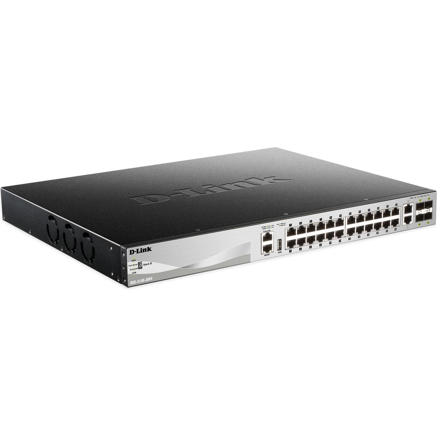 D-Link 30-P. POE GIGABIT STACK SWITCH LAYER 2+ (30 Ports), Netzwerk Switch, Schwarz, Grau