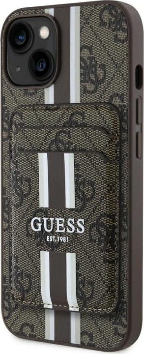 Actual product image Guess 4G Stripes case with Magsafe wallet for iPhone 15 brown (Apple iPhone 15)