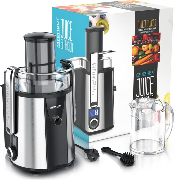 Arendo Zentrifugalentsafter,1000W, BPA Frei, Edelstahl, XXL-Einfüllschacht, Programme, Display, Tropfstopp