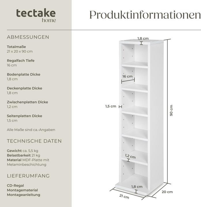 Actual product image tectake CD Stand Shelf (21 x 20 x 90 cm)