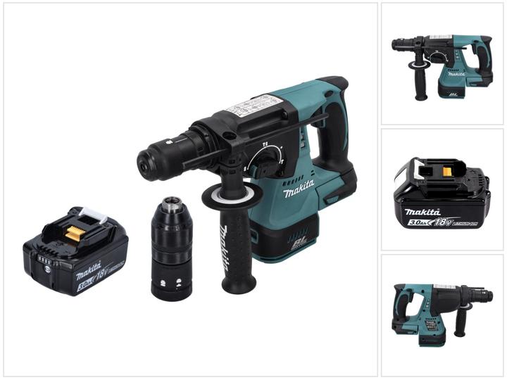 Actual product image Makita DHR 243 F1 cordless hammer drill 18 V SDS plus Brushless + 1x battery 3.0 Ah - without charger (Rechargeable battery operated)