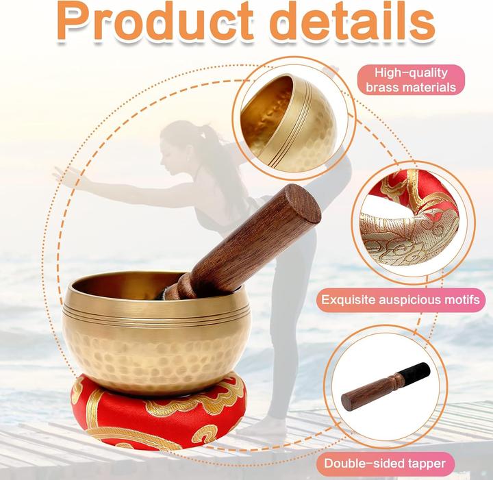 Umilki Tibetisches Klangschalen-Set mit Messingglocken (Bol chantant)