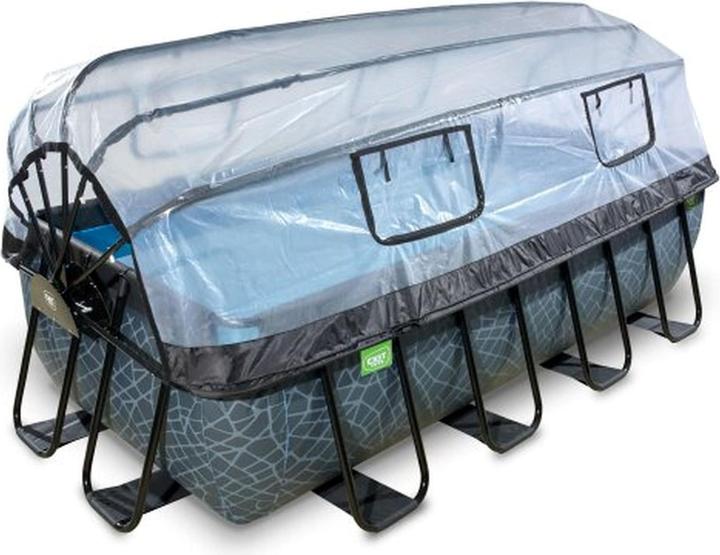 Produktbild Exit Rahmen-Pool Premium eckig 400x200x100 cm mit Sonnendach und Sandfilterpumpe (400 x 200 cm)