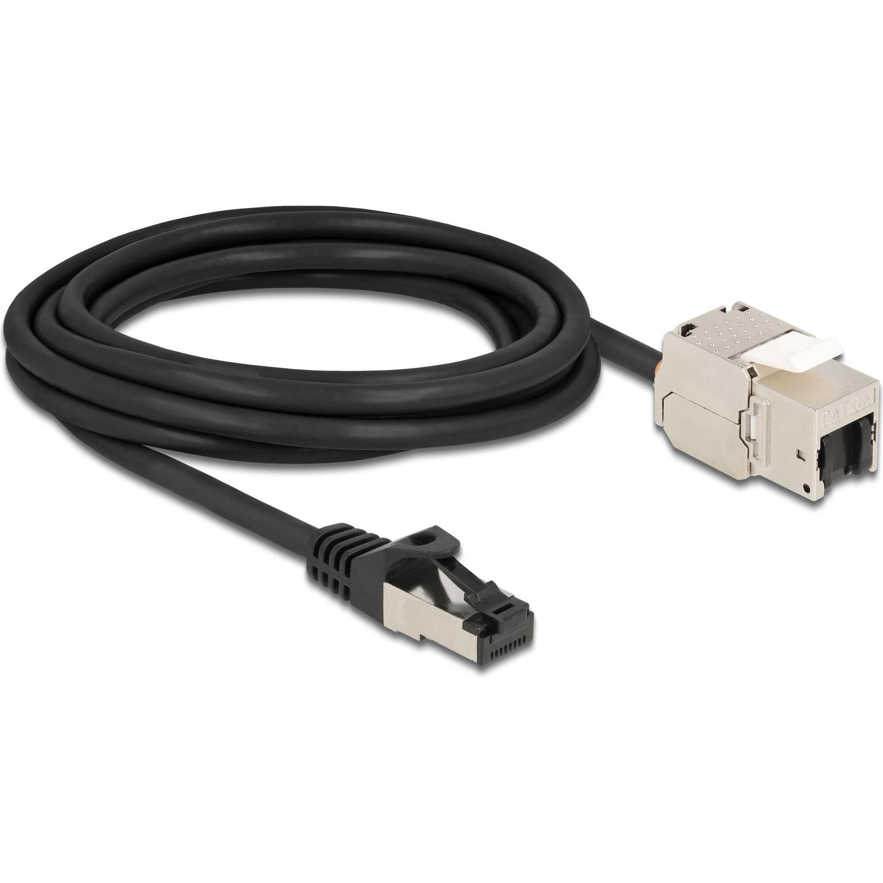 Thumbnail - Delock Kabel RJ45 Stecker zu Keystone Modul RJ45 Buchse Cat.6A 3 m schwarz (S/FTP, CAT6a, 3 m), Netzwerkkabel