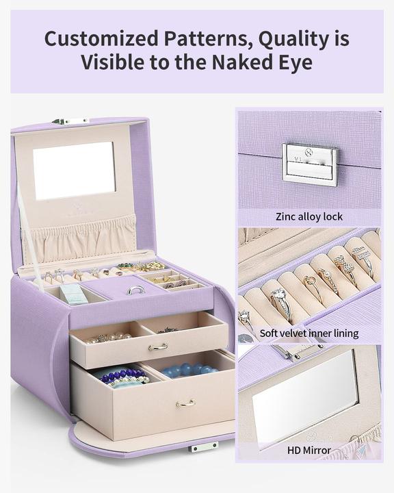 Produktbild Only-Bags.Store Schmuckkästchen, Schmuckaufbewahrung, Schmuckkästchen mit Spiegel, Schmuckkästchen mit Schubladen
