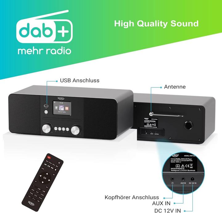 Actual product image Xoro HMT 620 All-in-One stereo internet radio black (DAB, DAB+, FM, Web radio, Bluetooth, Wi-Fi)